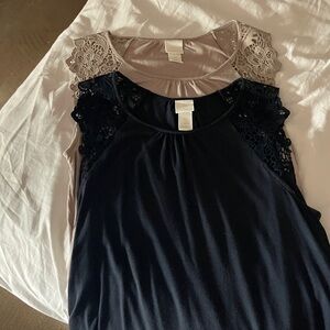 H&M Navy and Taupe Lace Detail Blouses